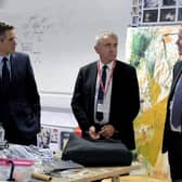 Gavin Williamson, left, visits his old college - Scarborough Sixth Form - last year, pictured with Phil Rumsey, right, and MP Robert Goodwill.