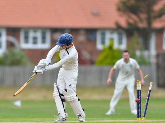 A Bridlington 2nds batsman is clean-bowled by a Filey bowler

PICTURES BY WILL PALMER / MORE VIA WWW.WILL-PALMER.CO.UK
