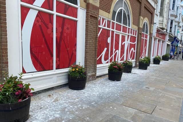 Gull mess in Scarborough town centre.