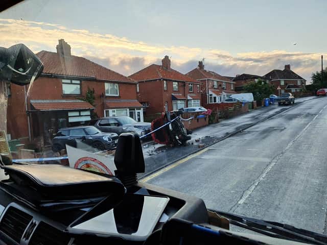 The crashed car on Helredale Road, Whitby, this morning.