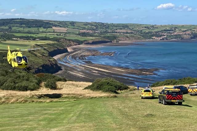 Coastguard rescue teams from Scarborough and Whitby helped a woman with an ankle injury yesterday.