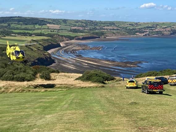 Coastguard rescue teams from Scarborough and Whitby helped a woman with an ankle injury yesterday.