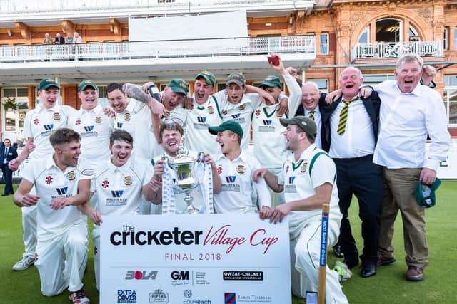 Folkton & Flixton celebrate their National Village Cup success at Lord's in 2018. Picture by Will Palmer.