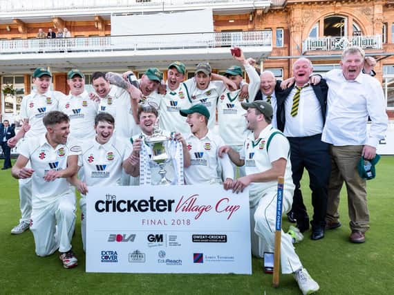 Folkton & Flixton celebrate their National Village Cup success at Lord's in 2018. Picture by Will Palmer.