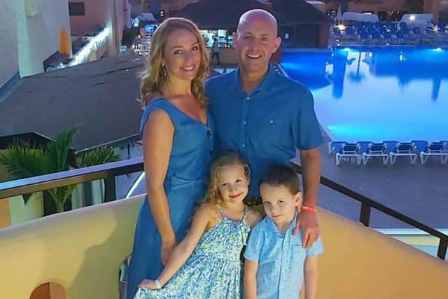 Evie Hodgson with her parents Tina and Andrew, and her brother William.