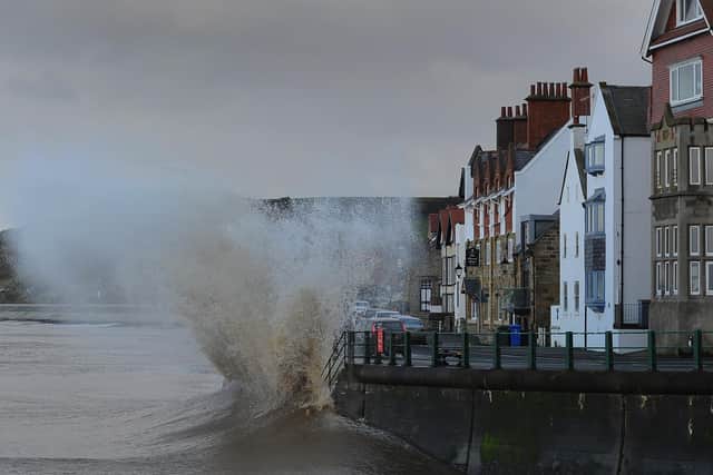 Waves crash in at Sandsend, near Whitby.