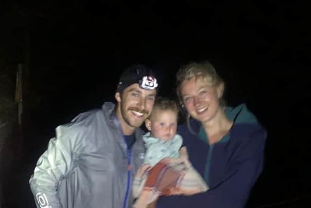 Sam part way round with girlfriend Chloe Dowson and daughter Rosie