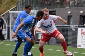 Luke Porritt on the ball against Eccleshill United. Picture: Morgan Exley