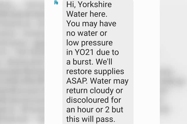 The text sent by Yorkshire Water