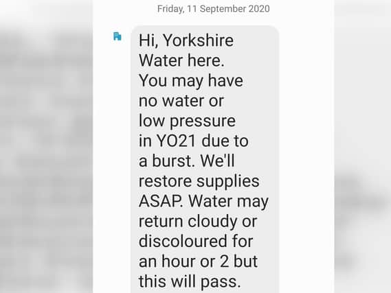 The text sent by Yorkshire Water
