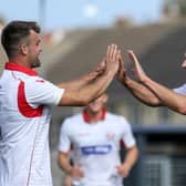 Boro celebrate a goal in their 3-2 win. Picture by Morgan Exley