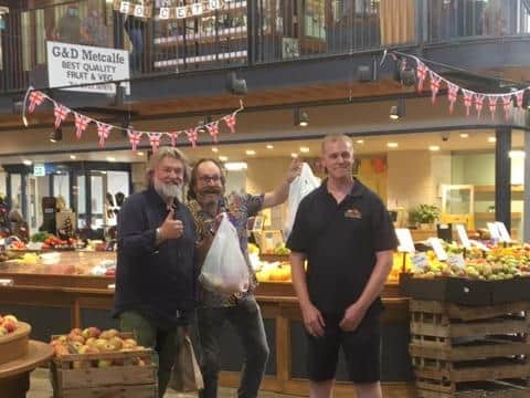 The Hairy Bikers with Colin Hitchcock from All Seasons fruit and vegetables.