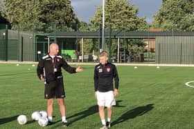Dylan Cogill with boss Darren Kelly at a Boro training session