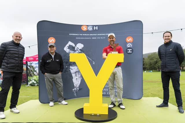 From left, Nigel Jenkinson Ilkley Golf Club President, Ian Woosnam, Winner Liam Bond and WtY Chief Executive James Mason
