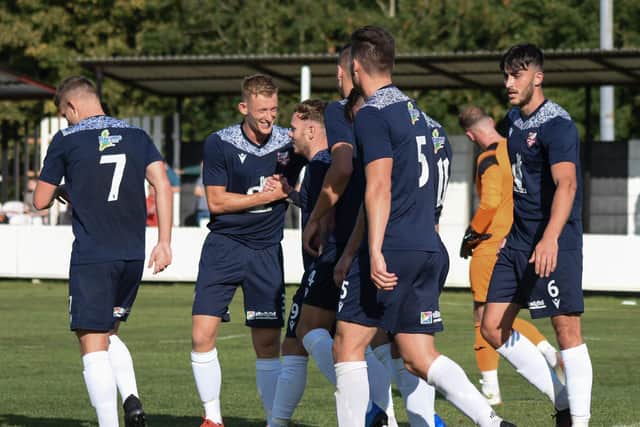 Nathan Cartman is congratulated by his Boro teammates
PHOTOS BY MORGAN EXLEY