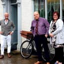 Expert David Harper with Mark and Tracy Witherington outside Pickering Antiques and Collectables.