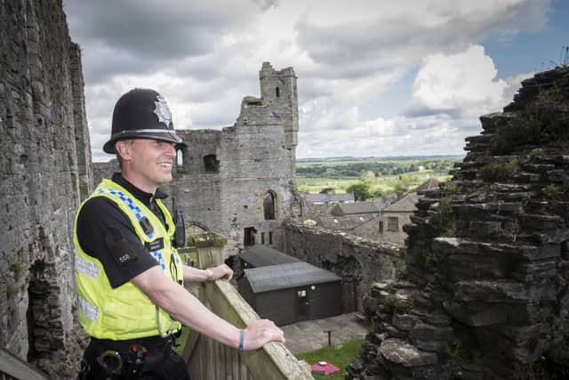 PC Julian Sutcliffe, of Leyburn Neighbourhood Policing Team, at Middleham Castle: