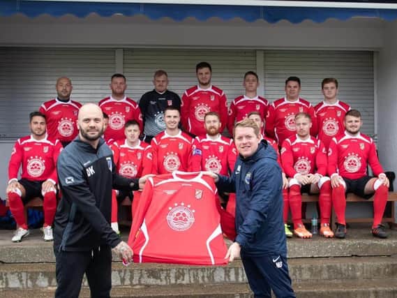 Filey Town Reserves with new sponsor Mark Barber from Yorkshire Coast Football Academy