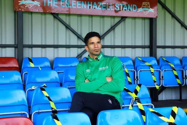 A thoughtful David James at Biggleswade FC