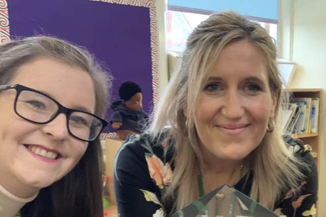Award-winning teacher Chloe Webster is pictured with the principal of Quay Academy Caroline Broadhead.