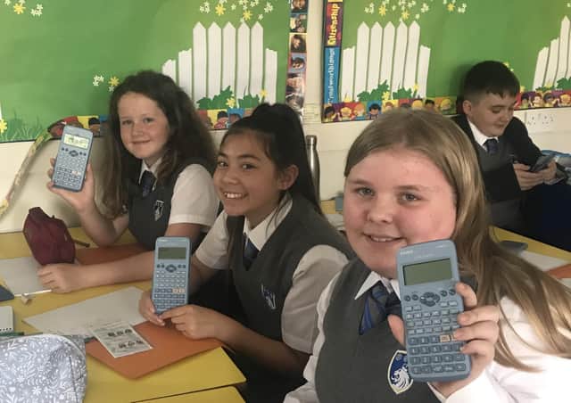 George Pindar School students with the new calculators after the donation from Anglo American.