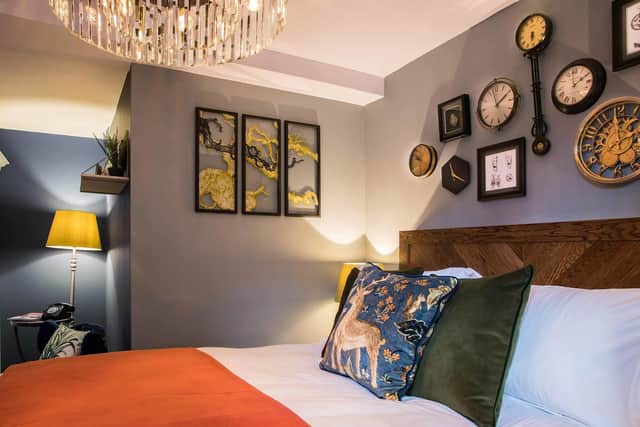 One of the bedrooms at the Hotel Indigo, Stratford-upon-Avon.