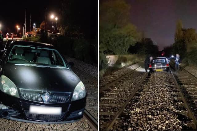 Police chased this car through Ryedale before finding it abandoned on a railway line.
