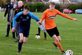 Valley (orange kit) on the attack at Cayton on Sunday. Picture: Richard Ponter