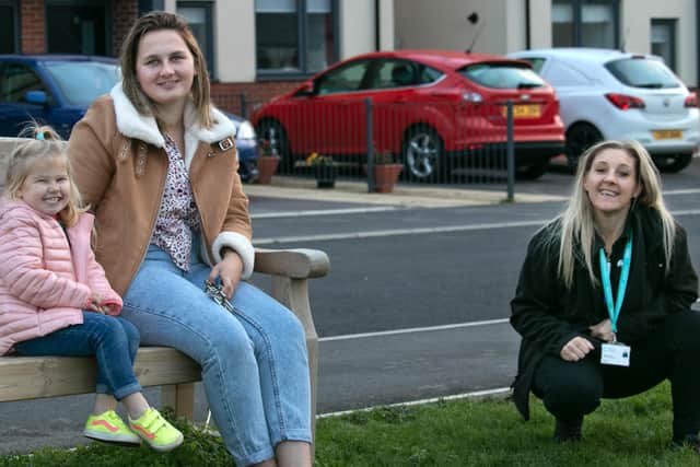 Emma Walker and her quick-thinking daughter Eva, pictured with Michelle Booth from Coastcall.