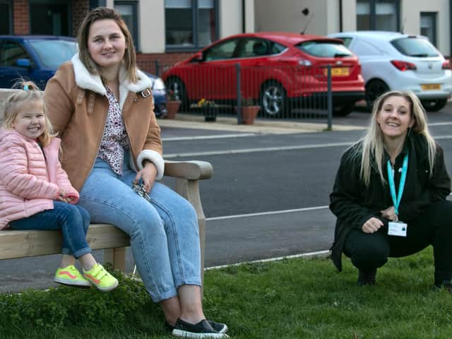 Emma Walker and her quick-thinking daughter Eva, pictured with Michelle Booth from Coastcall.