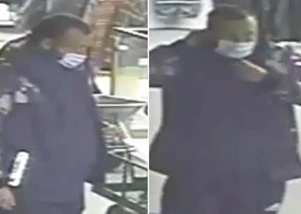 CCTV images of the man police want to speak to after a theft from BATA Country store in Ruswarp.