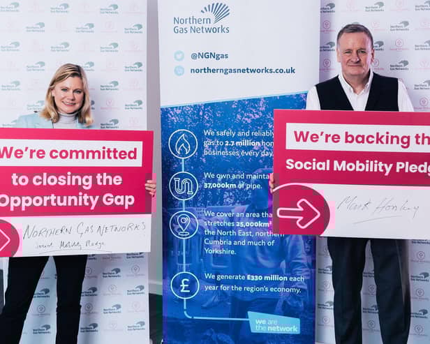Justine Greening is pictured with Mark Horsley, CEO of Northern Gas Networks.