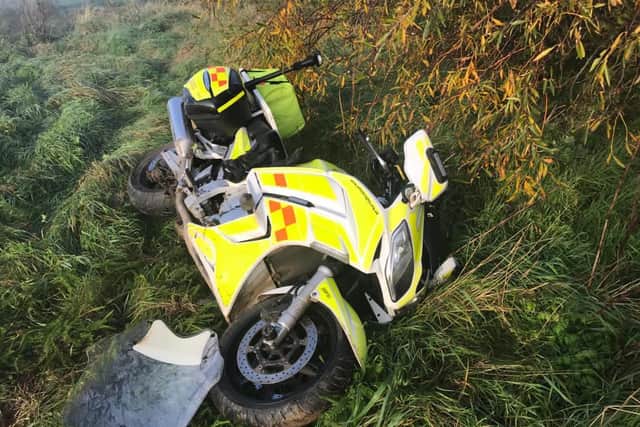 The Whiteknights Yorkshire Blood Bikes bike that crashed