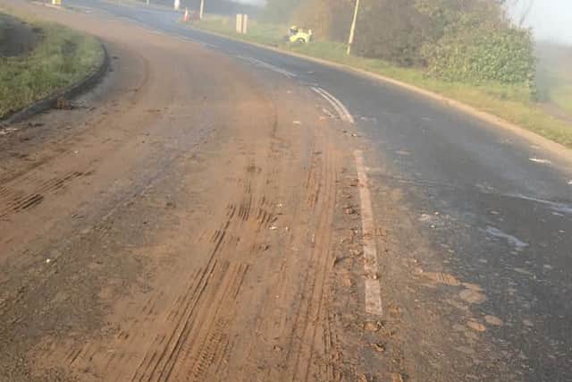 Mud on the road where the crash happened