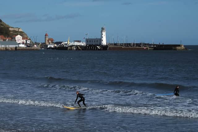 Surfers in Scarborough's South Bay