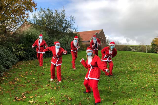 Hospice staff getting ready for Santa Dash 2020.