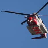 The Coastguard  Rescue Helicopter attended the landslide at Port Mulgrave.