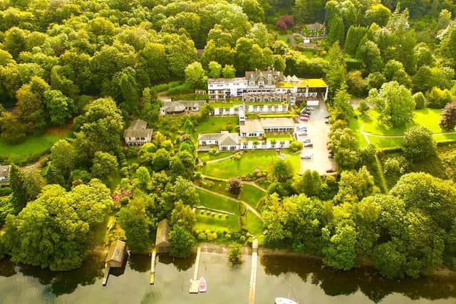 An aerial view of Beech Hill Hotel and Spa and Lake Windermere.