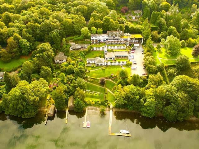 An aerial view of Beech Hill Hotel and Spa and Lake Windermere.