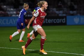 Hinderwell’s Beth Mead celebrates scoring in Arsenal’s 1-1 draw against Chelsea on Sunday. PICTURE: GETTY