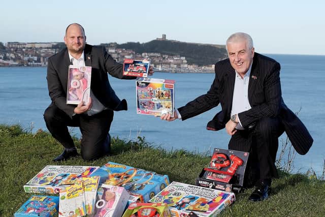 The 2020 christmas toy appeal promotion with James Cliffe and organiser Nigel Wood - Photo:Richard Ponter