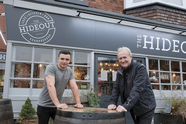 Jordan and Mike Padgham outside The Hideout