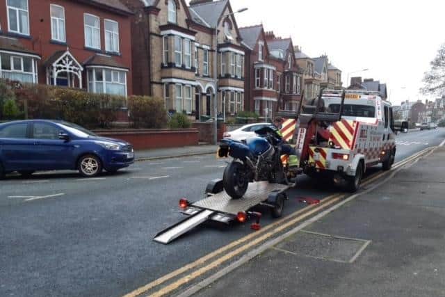 Police seized a motorbike on Trinity Road in Bridlington on Saturday.