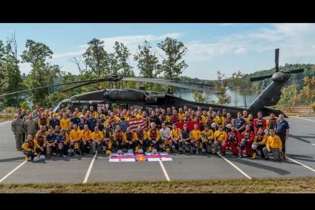 Ad Trower pictured with the International Flood Rescue Team in the USA.