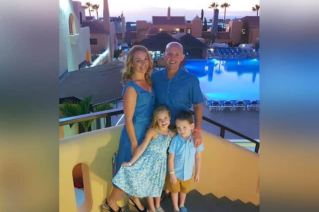 Evie Hodgson with her family, from left, mum Tina, dad Andrew and her brother William.
