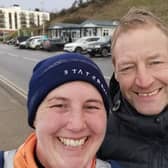 Laura Bluck pictured with Leeds United legend David Batty out on one of her daily runs