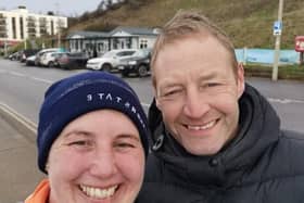 Laura Bluck pictured with Leeds United legend David Batty out on one of her daily runs