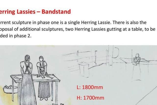 Plans for the herring lassies sculpture at The Bandstand.
