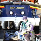 Stephanie outside Filey Lifeboat station.