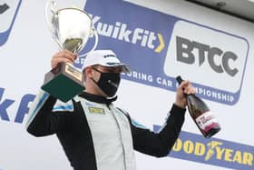 Senna Proctor, inset, celebrates his best performance of the BTCC season, a second-placed finish in race three at Knockhill. 

PHOTOS BY EXCELR8 MOTORSPORT